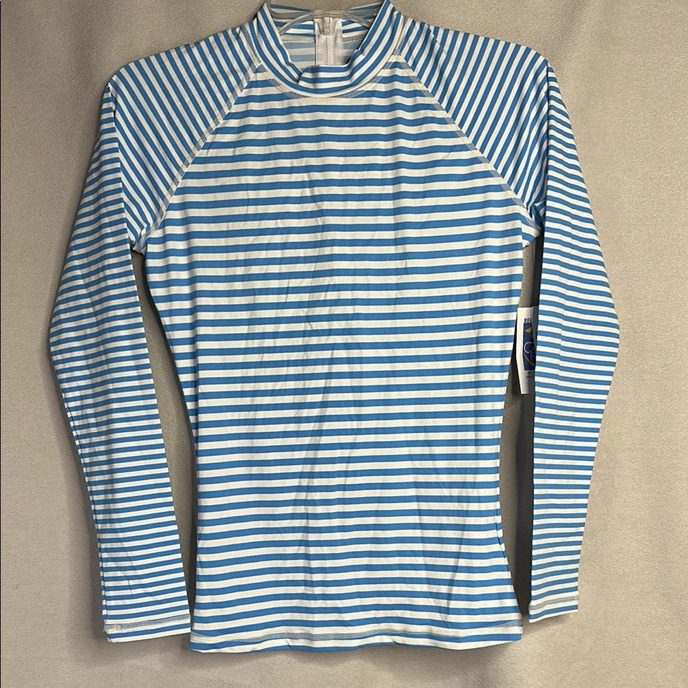 Striped Blue & White Long Sleeve Rash Guard